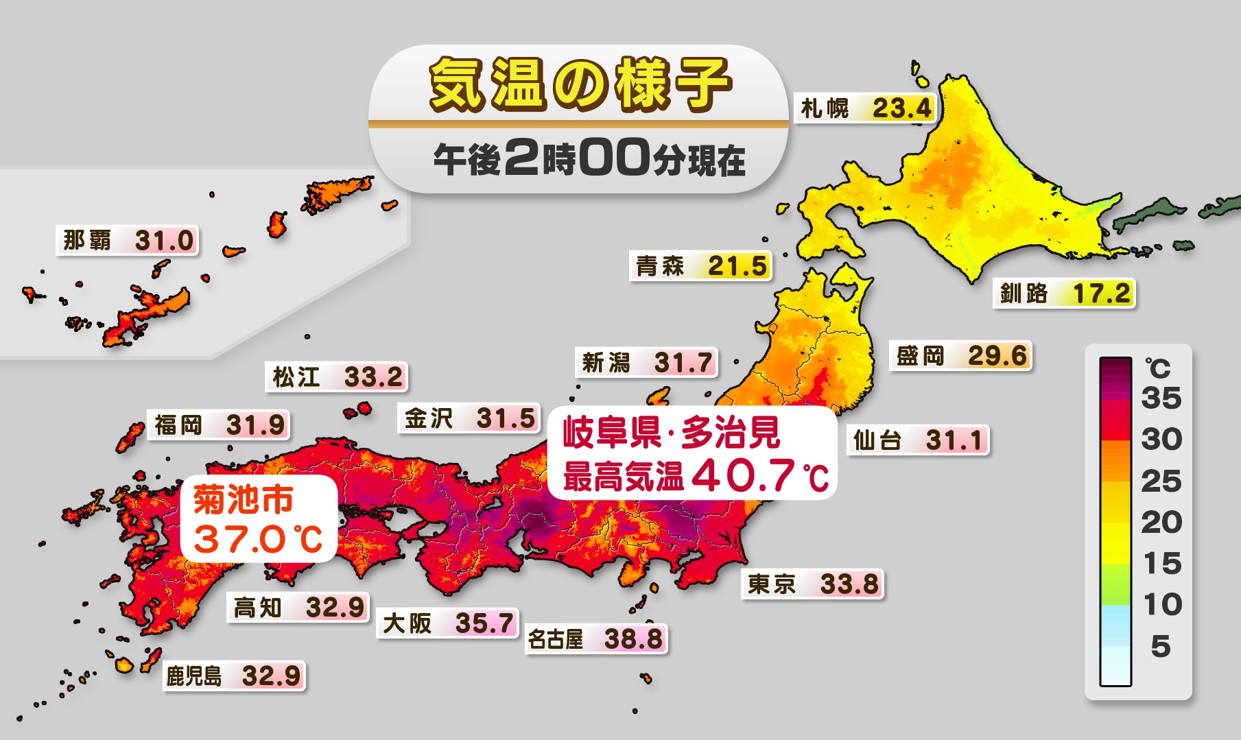 岐阜で40 超え 熊本も猛暑 空色日記